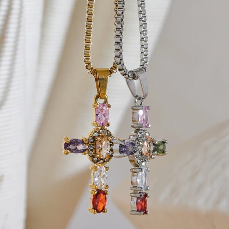 Stained Glass Cross Necklace - Psalm BoutiqueSilverStained Glass Cross NecklaceJewlery